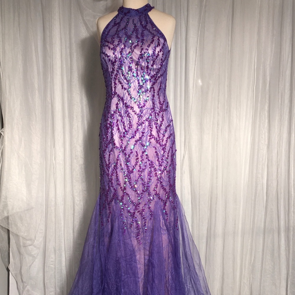 Exquisite Purple Mermaid Dress Iridescent Sequence